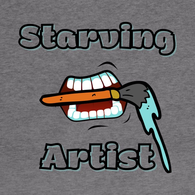 Starving Artist bubble letters with cartoon mouth and dripping paint brush by MGuyerArt